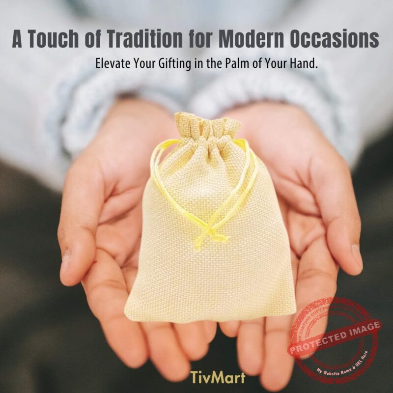 TivMart White Jute Linen Return Gift Pouches 7