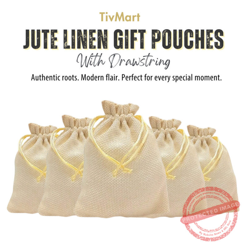 TivMart White Jute Linen Return Gift Pouches