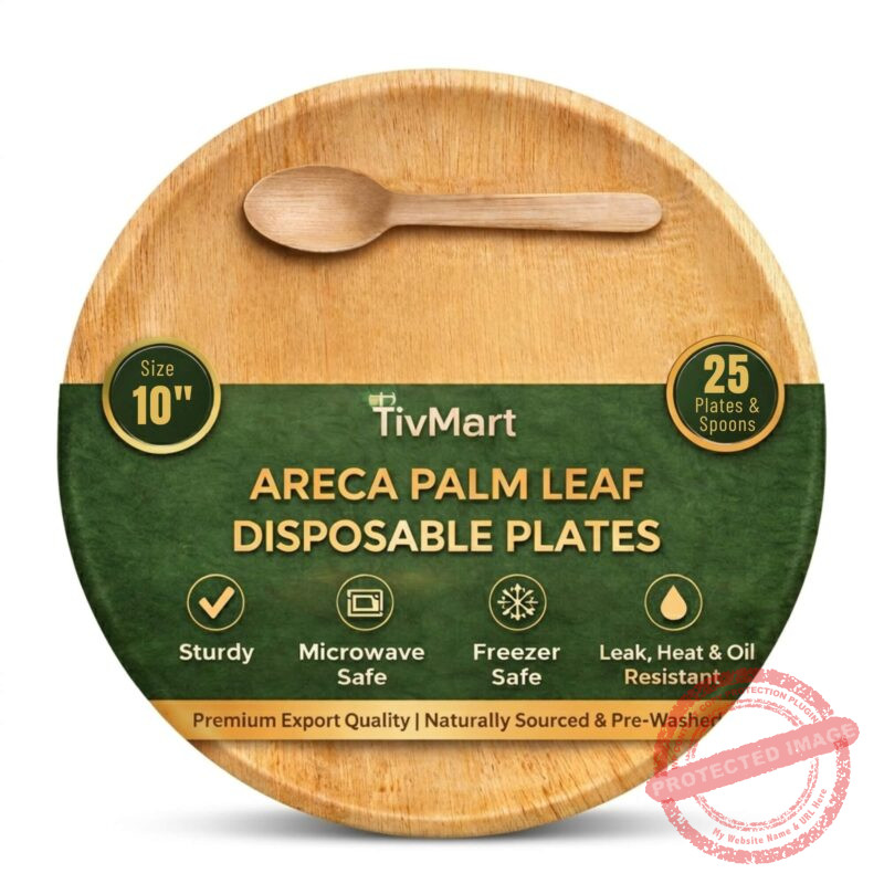 10 Inch Areca Plates with 25 spoons