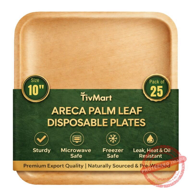 10 inch [25-Pack] Areca Square Plates Without Spoon