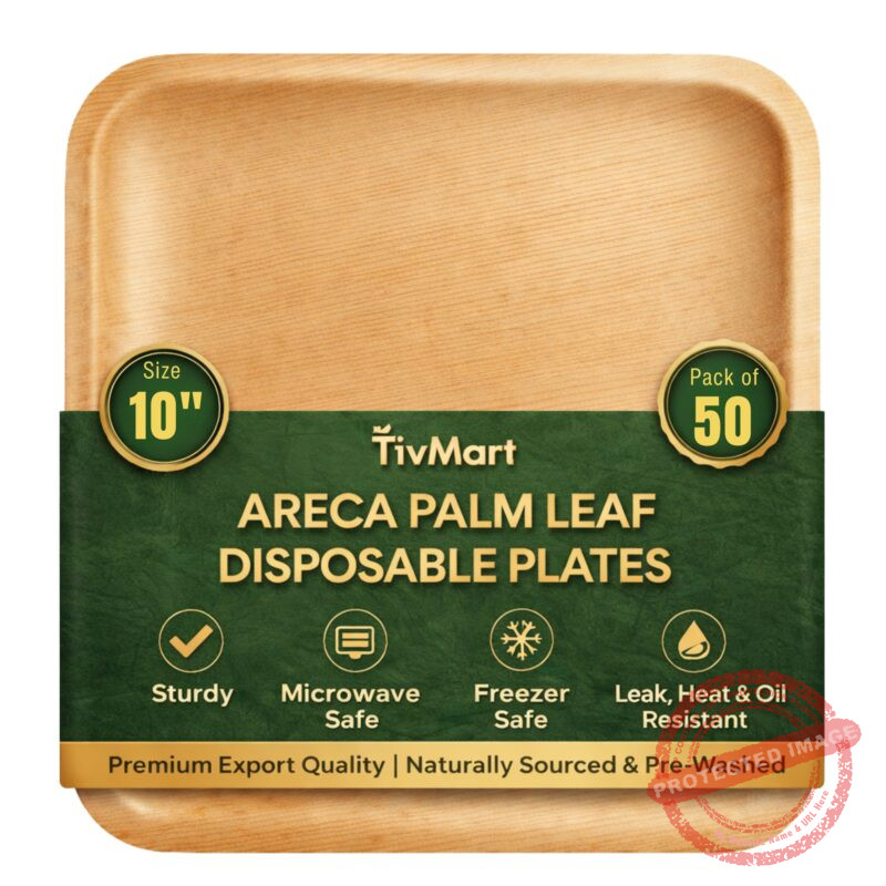 10 inch [50-Pack] Areca Square Plates Without Spoon